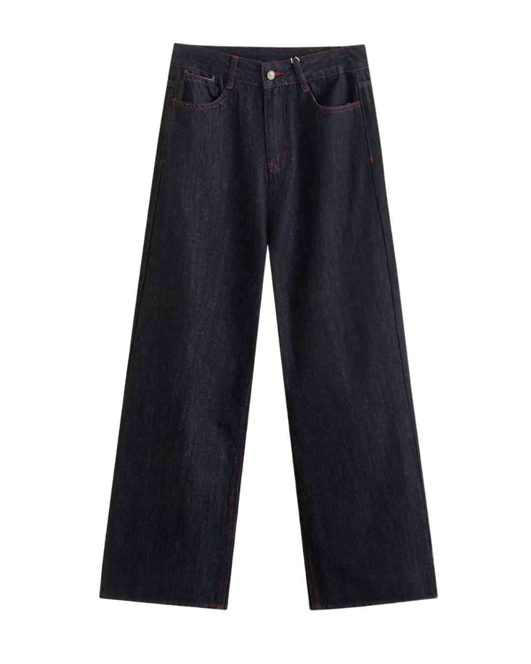 Edge Contrast-Stitch Wide-Leg Jeans - Black