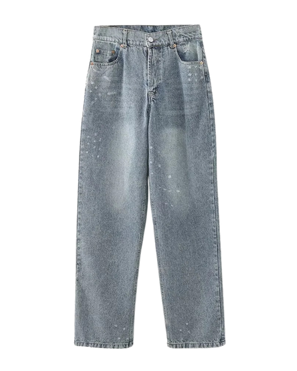 Vintage Bleached Wide-Leg Jeans - Gray