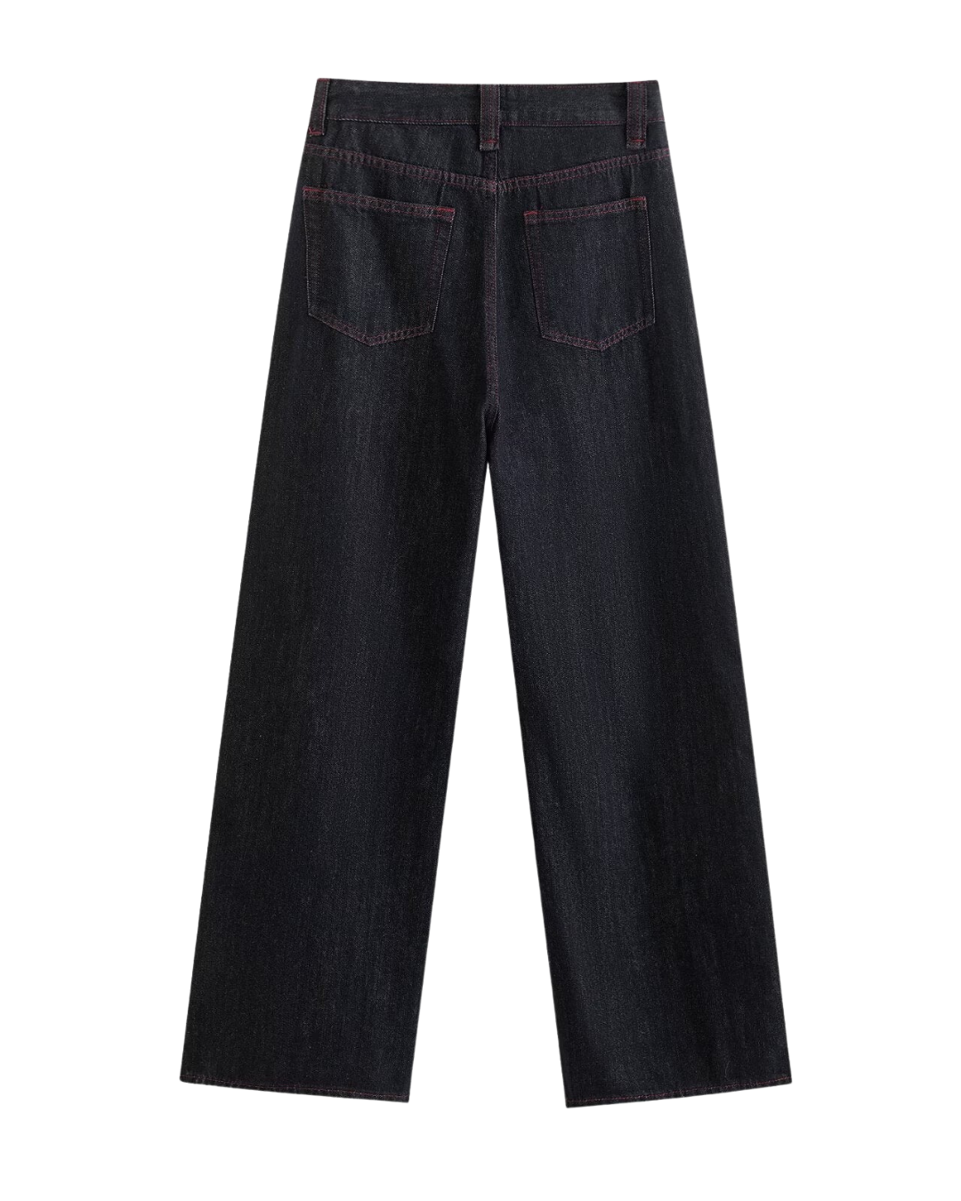 Edge Contrast-Stitch Wide-Leg Jeans - Black