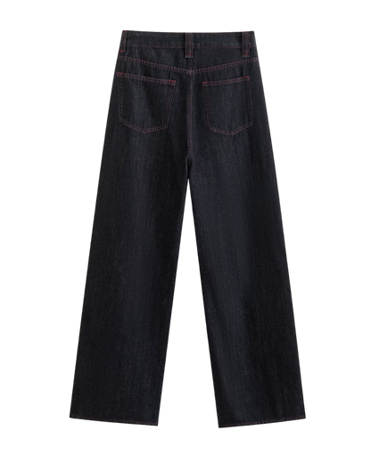 Edge Contrast-Stitch Wide-Leg Jeans - Black