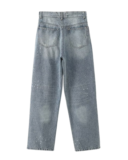 Vintage Bleached Wide-Leg Jeans - Gray