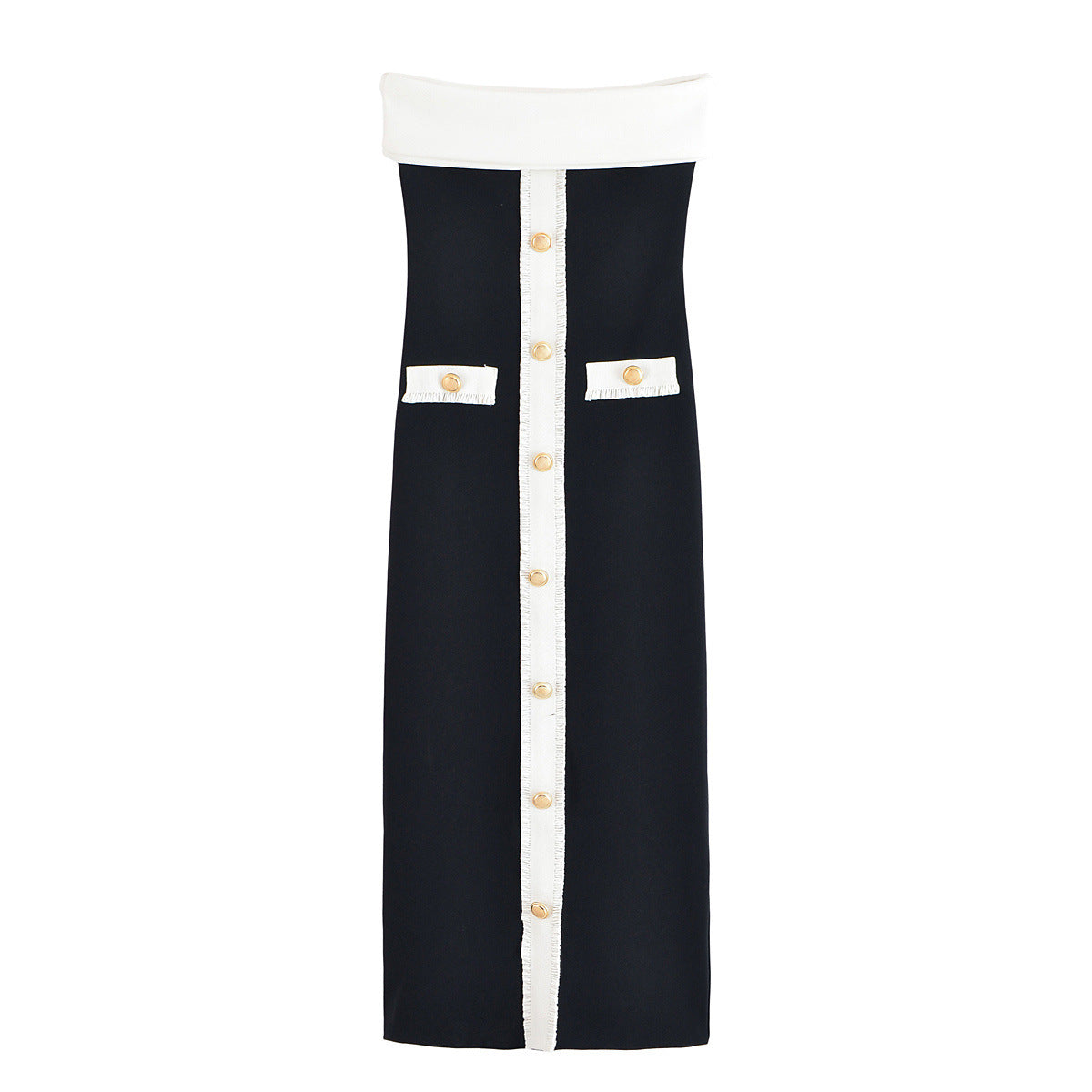 Vintage Contrast Button Dress - Black