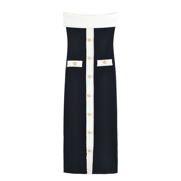 Vintage Contrast Button Dress - Black
