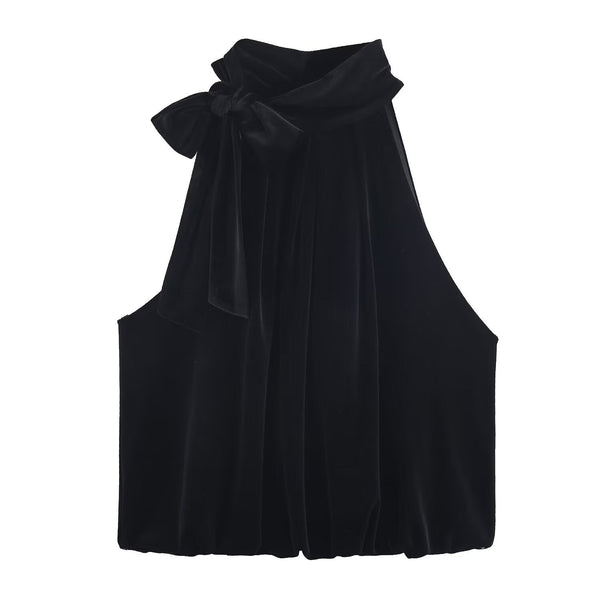 Luxe Bow Neck Top - Black