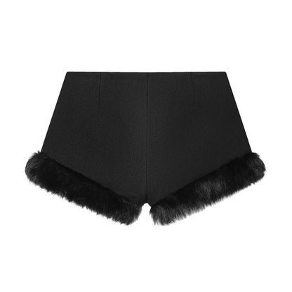 Edge Fur-Trim Shorts - Black