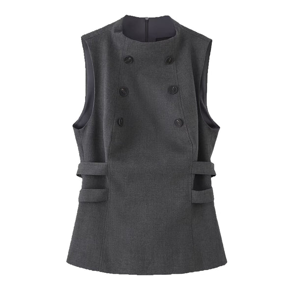 Essential Tailored Double-Breasted Vest - Gray