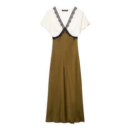 Vintage Lace Overlay Dress - Green
