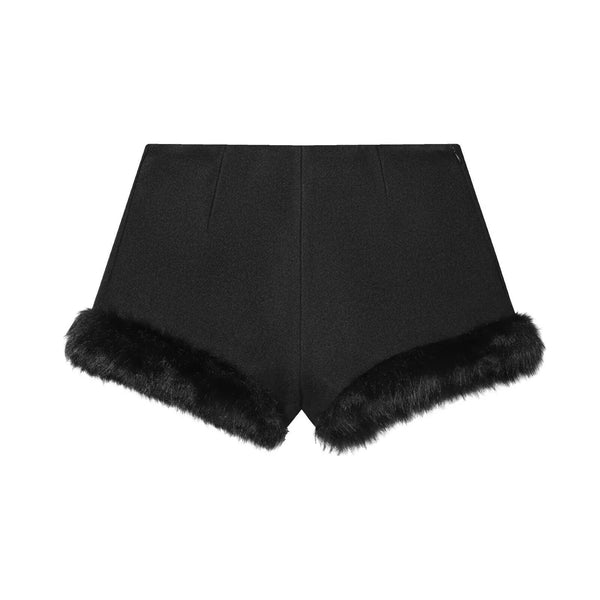 Edge Fur-Trim Shorts - Black