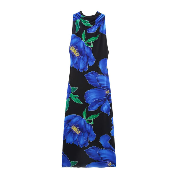 Luxe Floral Flow Dress - Blue
