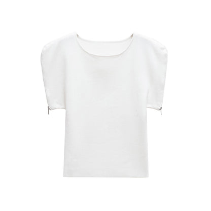 Essential Zip Sleeve Top - White