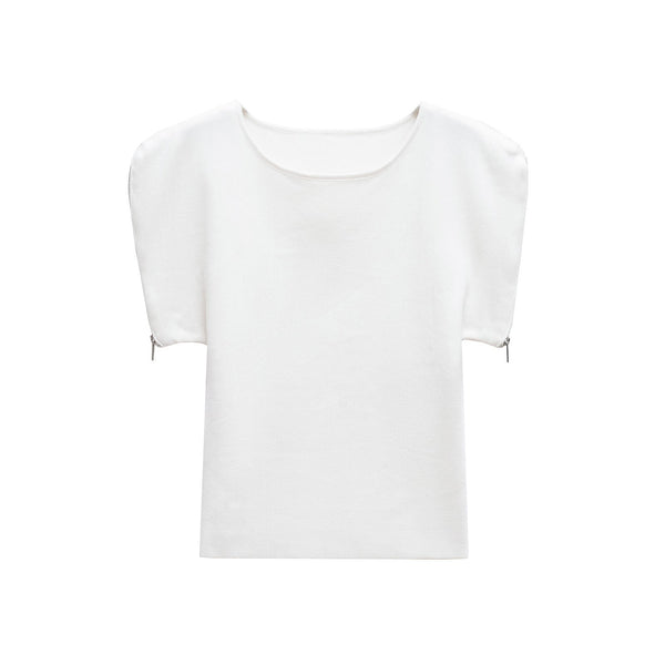 Essential Zip Sleeve Top - White