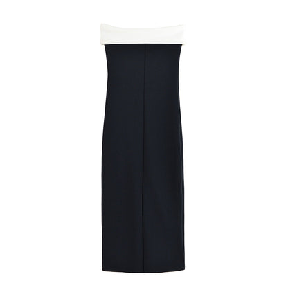 Vintage Contrast Button Dress - Black