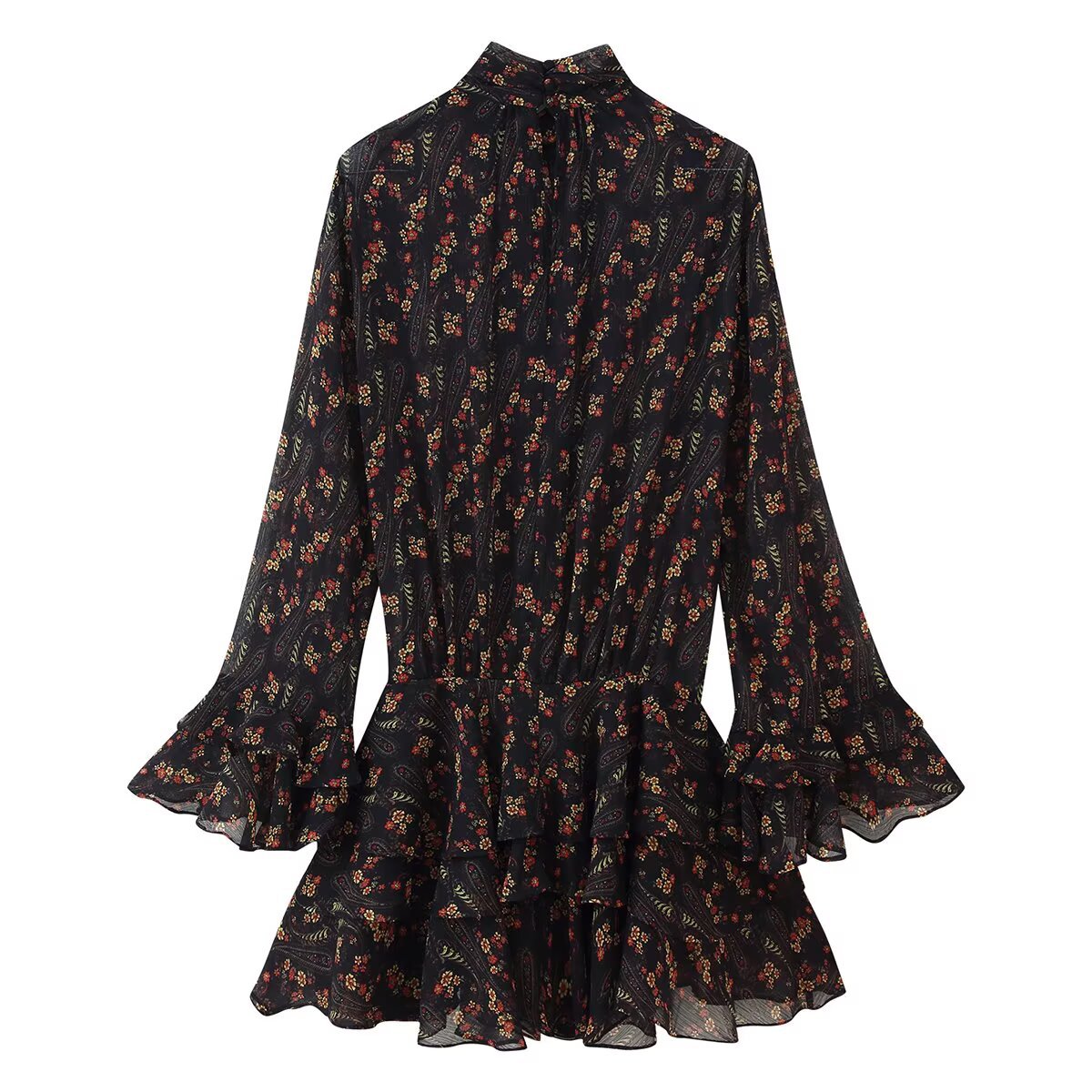 Vintage Floral ruffle Dress - Black