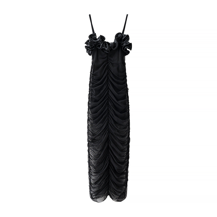 Essential Vertical Ruching Dress - Black