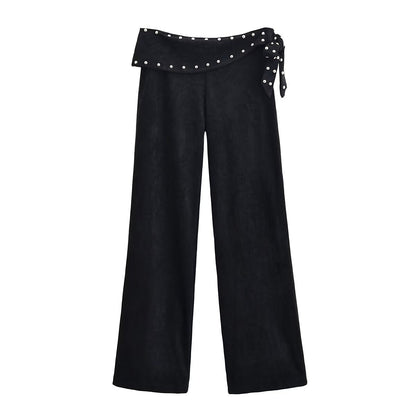 Edge Studded Wrap-Waist Pants - Black