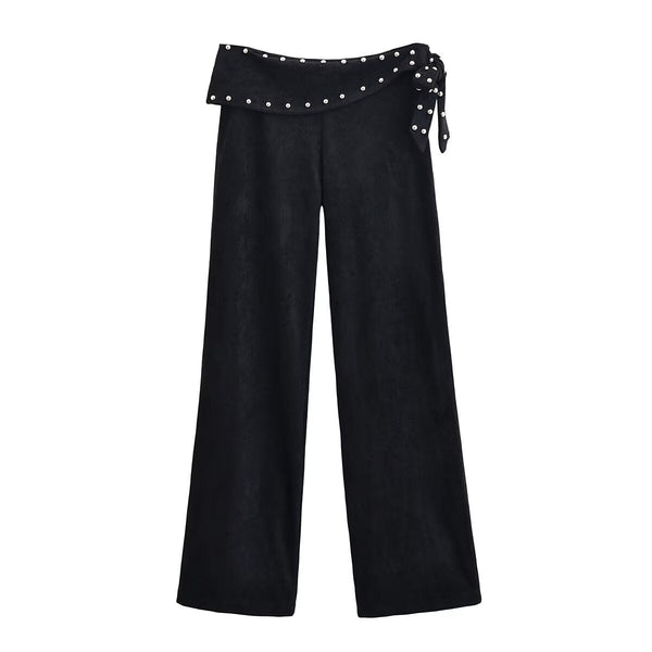 Edge Studded Wrap-Waist Pants - Black