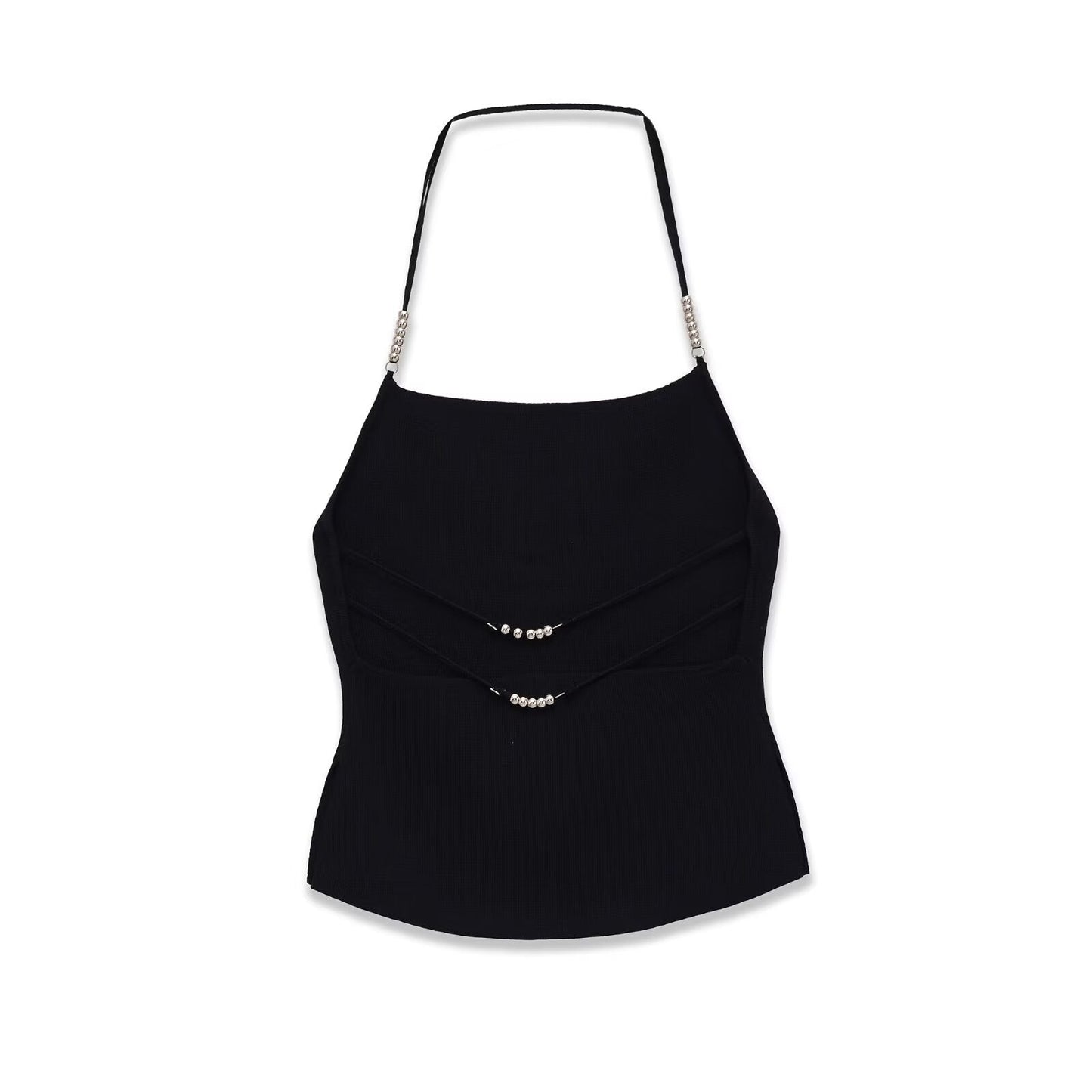 Studio Rhinestone Strap Halter Top - Black
