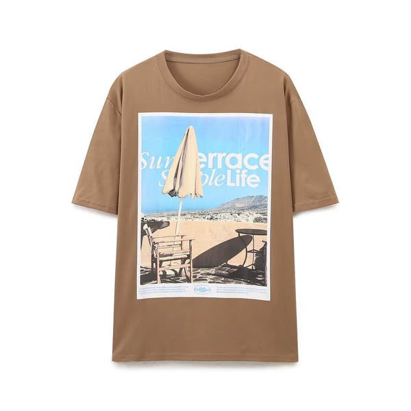 Essential Terrace Print T-Shirt - Brown
