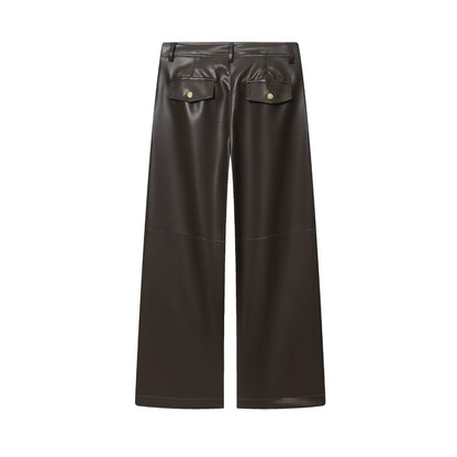 Edge Faux-Leather Panel Pants - Brown