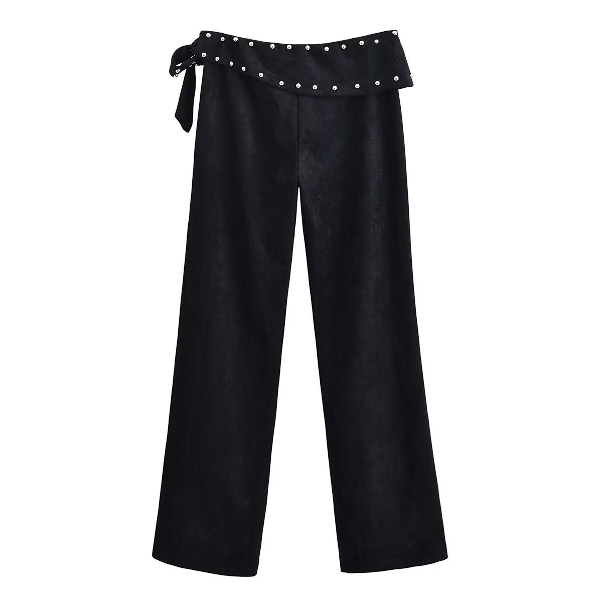 Edge Studded Wrap-Waist Pants - Black