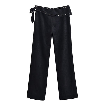 Edge Studded Wrap-Waist Pants - Black