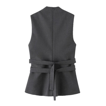 Essential Tailored Double-Breasted Vest - Gray